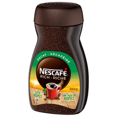 NESCAFÉ Rich decaffeinated close-up label emphasizing 100% natural beans and no additives
