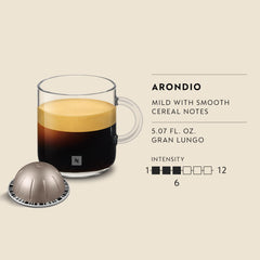 Nespresso Arondio pouring Gran Lungo into glass for balanced cup
