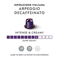 Nespresso Arpeggio Decaffeinato close-up of aluminium capsules, highlighting fresh roast aroma
