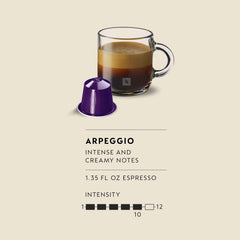 Nespresso Arpeggio espresso shot with thick crema showing dense velvety texture benefit