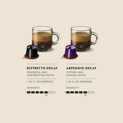 Nespresso Ristretto Decaffeinato capsule close-up highlighting intense dark roast benefit