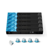 Nespresso Freddo Delicato front packaging showing 50-count and OriginalLine branding, highlights convenience