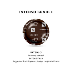 Nespresso Intenso shot pouring from a professional machine demonstrating rich crema