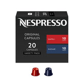 Nespresso front packaging showing Napoli and Kazaar pods and variety pack benefits