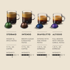 Nespresso Stormio capsule close-up highlighting label and smooth flavor benefit