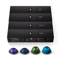 Nespresso close-up of assorted Vertuo capsules highlighting convenient portioning