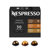 Nespresso front box showing 30-count variety pack and convenient servings