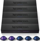 Nespresso front packaging showing 50-count Vertuo variety pack and quick selection