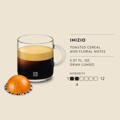 Nespresso Inizio 5 fl oz coffee pour with crema showing smooth foam