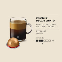 Nespresso Melozio Decaffeinato brewed lungo cup showing smooth crema