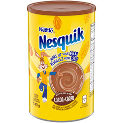 Nesquik canister front view showing label and size, highlights convenience
