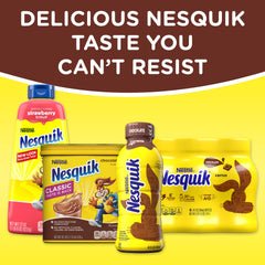NESQUIK pouring powder into milk glass for quick preparation and customizable sweetness