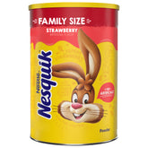 Nesquik front packaging showing 35.5 oz can for easy family servings