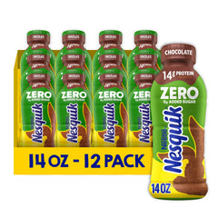 Nesquik bottle front packaging showing zero sugar and protein benefit