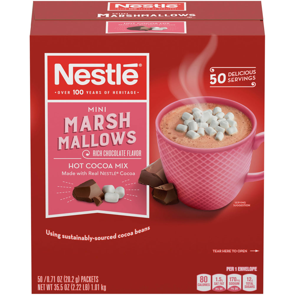Nestle Hot Cocoa front packaging shows brand and rich chocolate appeal