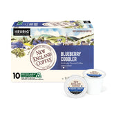 New England Coffee front packaging showing blueberry cobbler flavor and medium roast benefits