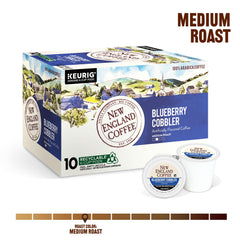 New England Coffee single-serve pod close-up illustrating compostable pod benefit