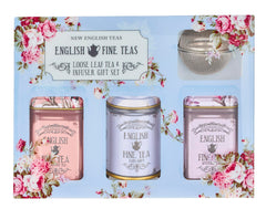 New English Teas English Breakfast tin displayed for bold morning flavor enjoyment