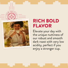 Pile of ground Dark Piñon coffee displaying rich color and oily sheen for full-bodied aroma