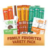 The New Primal front box showing variety pack and flavors for convenient snacking