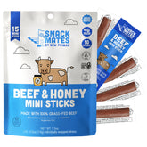 New Primal front packaging showing 15 mini beef and honey sticks, convenient grab-and-go