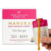 NEW ZEALAND HONEY CO front packet view highlighting UMF 20+ benefit
