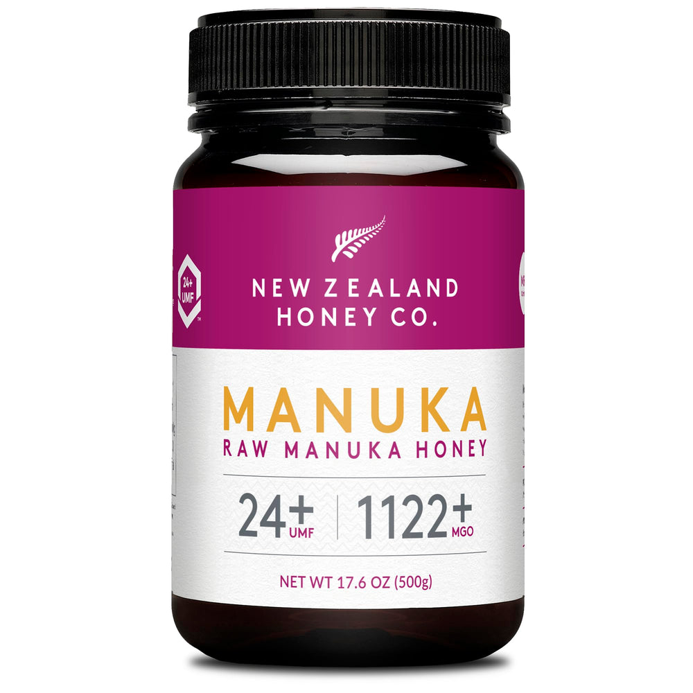NEW ZEALAND HONEY CO front packaging showing UMF 24+ and jar benefit