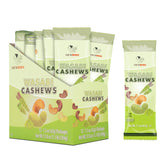 NEWBAM front packaging showing twelve wasabi cashew packs and bold branding, appeals to flavor seekers