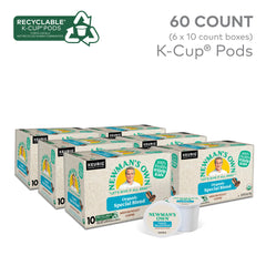 Newman's Own K-Cup pods spread on table highlighting single-serve convenience