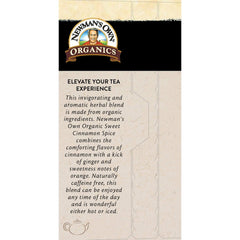 Newman's Own steaming cup of cinnamon spice tea, showcases soothing warmth