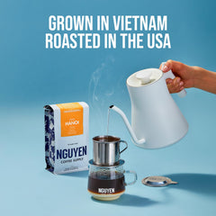 Nguyen Coffee Supply label close detail highlighting origin and roast