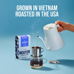 Nguyen Coffee Supply label and roast date detail showing traceability and freshness