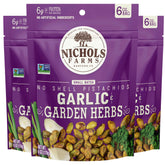 Nichols Farms front packaging showing garlic & garden herbs flavor and convenience