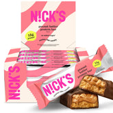 N!CK'S box front view showing 12-pack and peanut butter flavor for convenient snacking