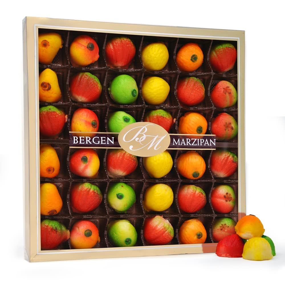Niederegger Bergen marzipan front packaging showing tray and branding for gifting benefit