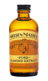 Nielsen-Massey bottle front label showing premium almond extract and clarity benefit