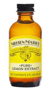Nielsen-Massey bottle front packaging showing clean lemon flavor and convenience