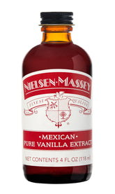 Nielsen-Massey front bottle showing label and pure extract for reliable flavor