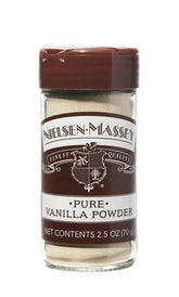 Nielsen-Massey jar front label showing premium vanilla powder and clear benefit