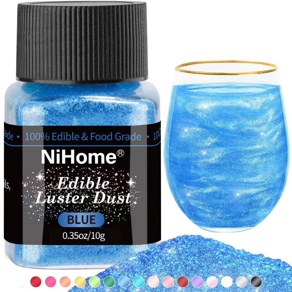 NiHome blue luster dust jar front view showing vibrant color and compact size benefit