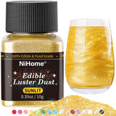 NiHome front packaging showing jar and Sunlit luster dust, clear product view benefits presentation