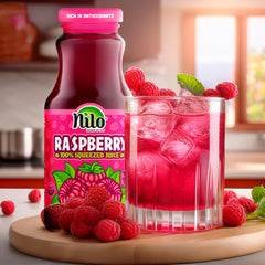 NILO juice splash close-up showing rich raspberry texture and natural flavor