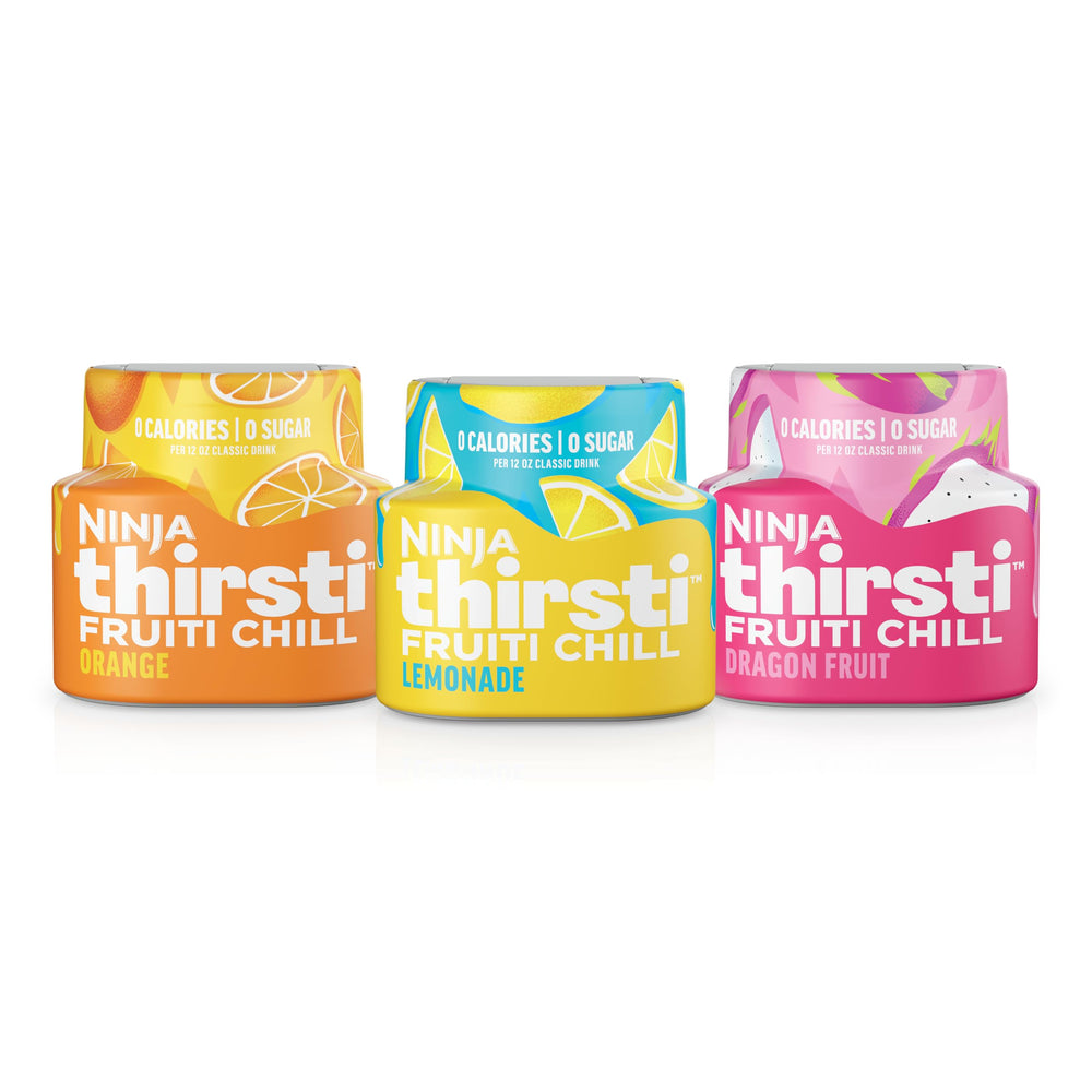 Ninja Thirsti front packaging showing variety pack and included flavors benefits space-saving