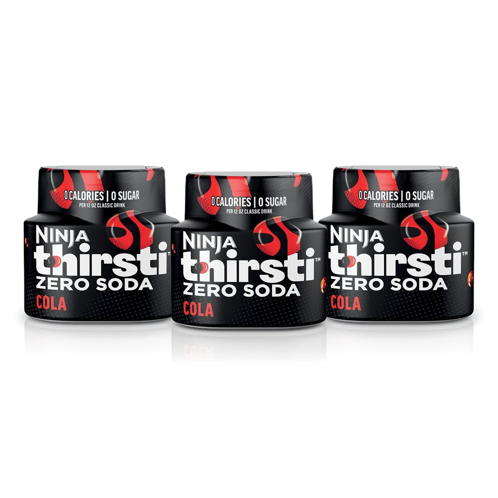 Ninja Thirsti front packaging showing three zero soda cola drops, convenient storage benefit