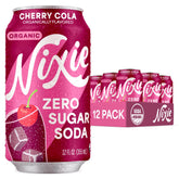 Nixie can front packaging showing cherry cola flavor and organic badge for trust