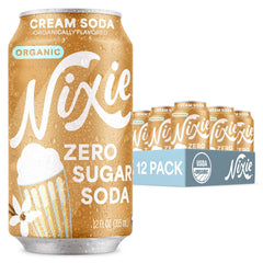 Nixie cream soda front packaging showing organic zero sugar benefit