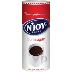 N'Joy canister beside coffee mug for quick sweetening benefit