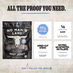 No Mans Land close-up of jerky texture highlighting chewy meat