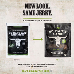 No Man's Land jerky in hand showing size and chewability benefit