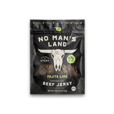 NO MANS LAND beef jerky front packaging showing fajita lime flavor and clean label benefits